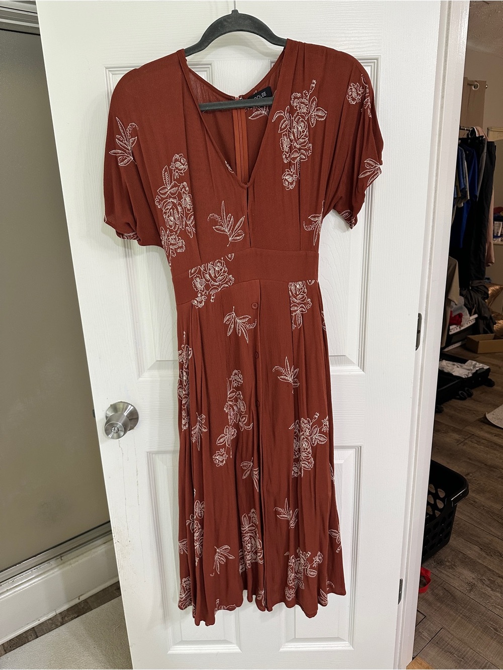 Roolee Rust Floral Maxi Dress with White Print - Picture 1 of 3